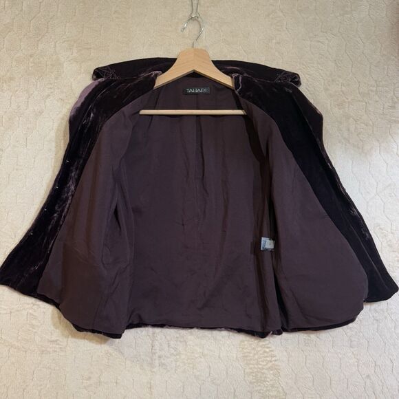 NWT TAHARI Velour Velvet Swing Jacket Blazer Sz 2 Embroidered Accents Purple$468 - Picture 5 of 16